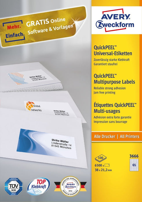 EAN 4004182036662 - Avery 3666 etiqueta autoadhesiva Rectángulo Permanente Blanco 6500 pieza(s) imagen 2