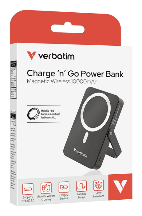 EAN 0023942322641 - Verbatim Charge 'n' Go Magnetic Wireless Polímero de litio 10000 mAh Cargador inalámbrico Negro imagen 3