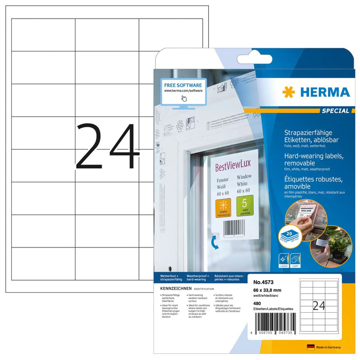 EAN 4008705045735 - HERMA 4573 etiqueta autoadhesiva Desmontable Blanco 480 pieza(s) imagen 1