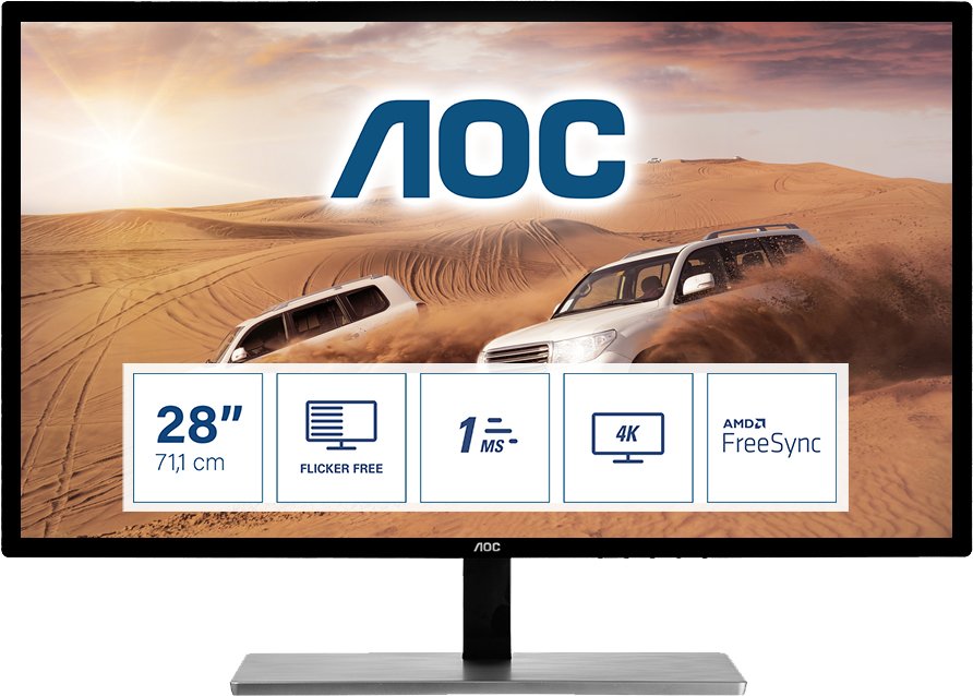 EAN 0685417708888 - AOC 79 Series U2879VF pantalla para PC 71,1 cm (28") 3840 x 2160 Pixeles 4K Ultra HD LCD Plata, Negro imagen 1
