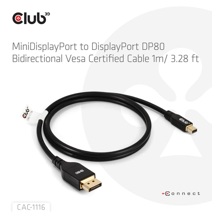 EAN 8719214473105 - CLUB3D MINIDISPLAYPORT TO DISPLAYPORT DP80 BIDIRECTIONAL VESA CERTIFIED CABLE 1M/3.28FT - Kabel - Digital imagen 2