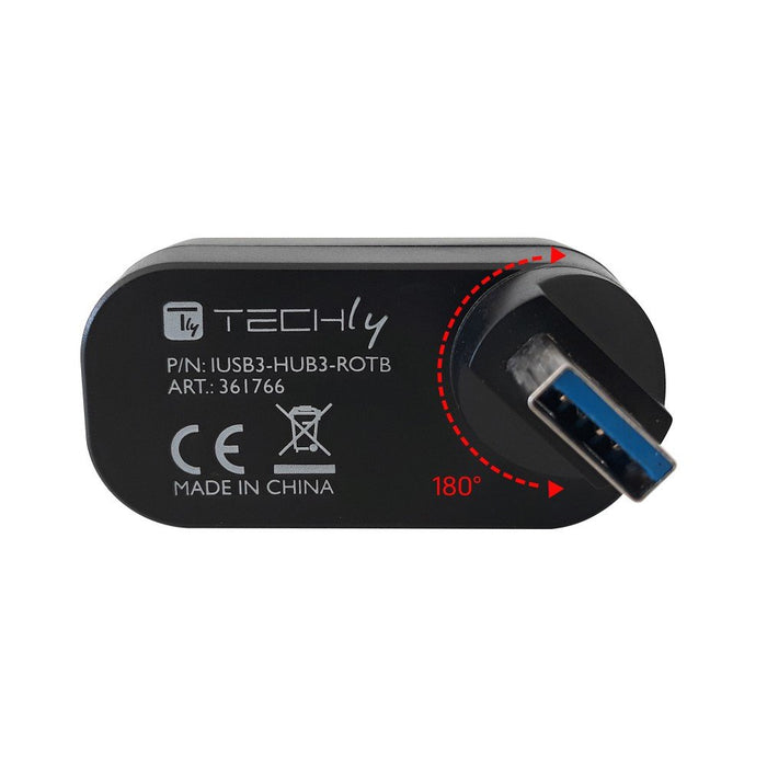 EAN 8059018361766 - Techly IUSB3-HUB3-ROTB hub de interfaz USB 3.2 Gen 1 (3.1 Gen 1) Type-A 5000 Mbit/s Negro imagen 5