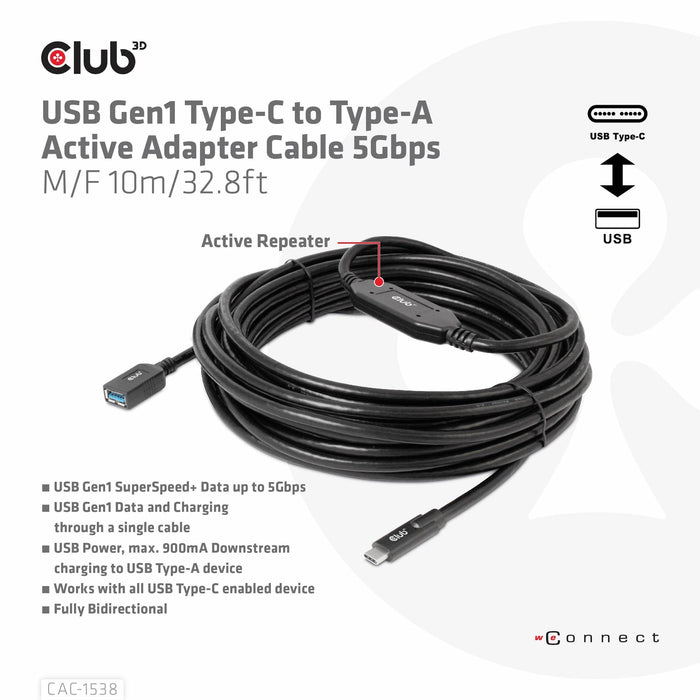 EAN 8719214472139 - CLUB3D CAC-1538 cable USB USB 3.2 Gen 1 (3.1 Gen 1) 10 m USB C USB A Negro imagen 3