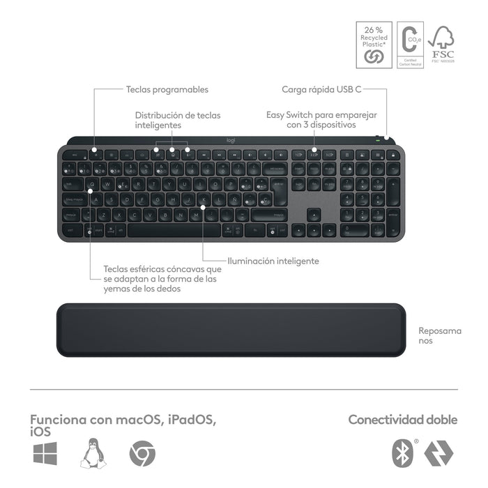 EAN 5099206112452 - Logitech 920-011610 teclado Ratón incluido Oficina RF Wireless + Bluetooth QWERTY Español Grafito imagen 11
