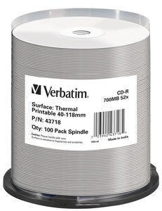 EAN 0023942437185 - Verbatim CD-R Thermal Printable No ID Brand 700 MB 52x 100 pieza(s) imagen 1