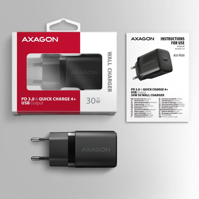 EAN 8595247908315 - Axagon ACU-PD30 kroviklis jungiama tinkl PD 30W, 1x port USB-C, PD3.0/QC3.0/AFC/FCP/Apple Juoda Teléfono  imagen 8