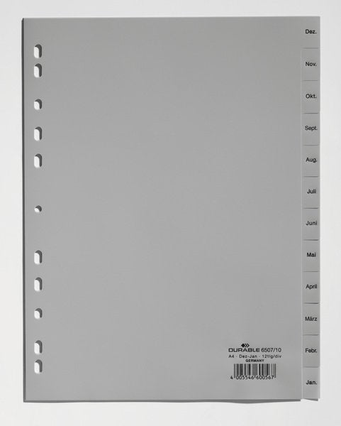 EAN 4005546600567 - Durable 6507-10 Separador mensual con pestaña Polipropileno (PP) Gris imagen 1