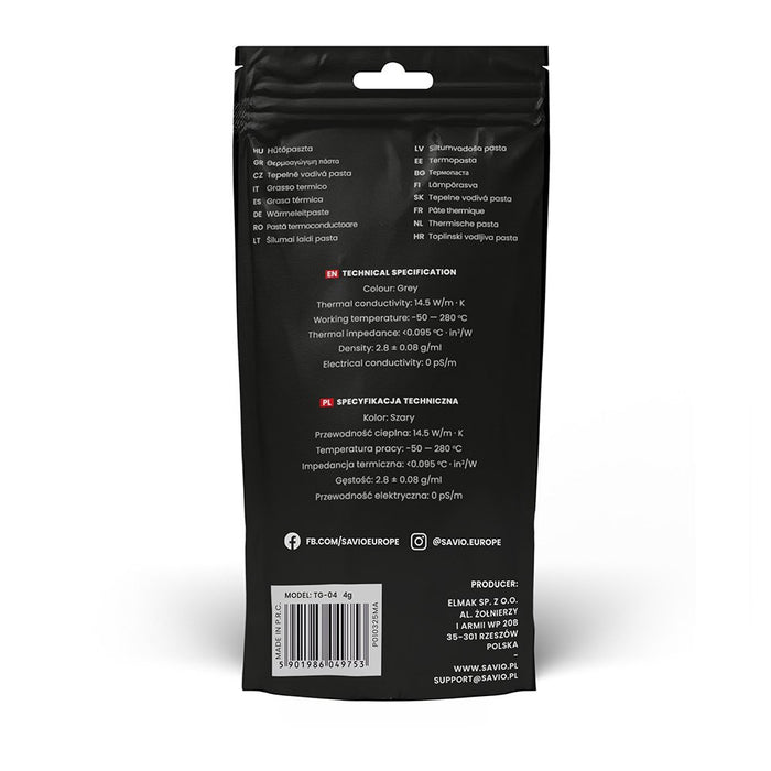 EAN 5901986049753 - Savio TG-04 4g compuesto disipador de calor Pasta térmica 14,5 W/m·K imagen 3