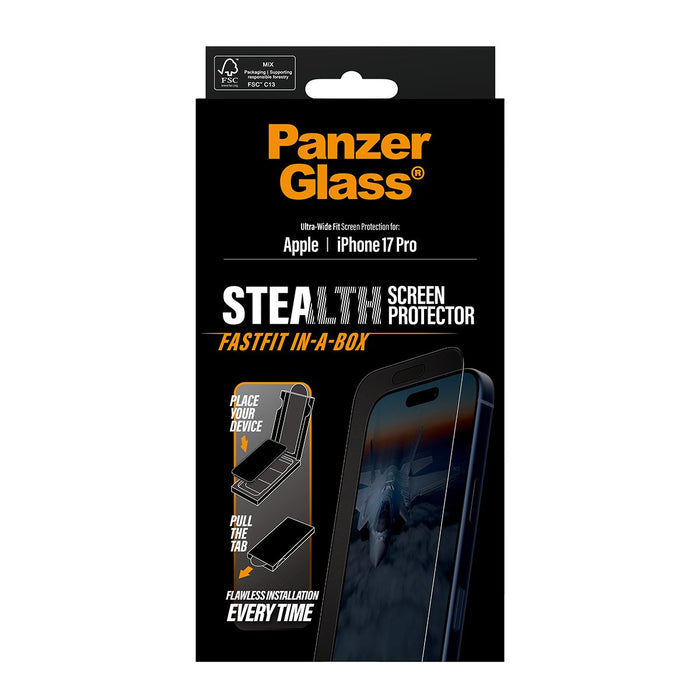 EAN 5715685026614 - PanzerGlass ® Stealth Screen Protector w. Black Frame iPhone 17 Pro | Ultra-Wide Fit w. Fastfit in-a-box  imagen 3