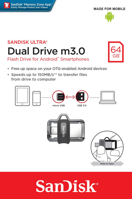 EAN 0619659149642 - SanDisk Ultra Dual m3.0 unidad flash USB 64 GB USB Type-A / Micro-USB 3.2 Gen 1 (3.1 Gen 1) Negro, Plata, imagen 4