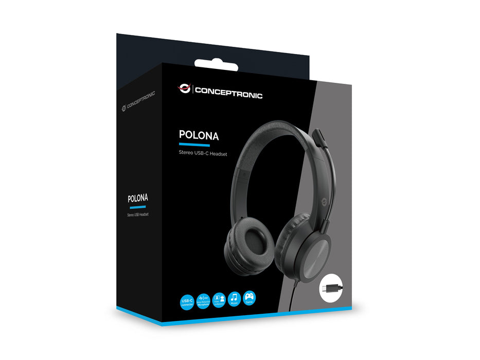 EAN 4015867241066 - Conceptronic POLONA05BC auricular y casco Auriculares Alámbrico Diadema Llamadas/Música USB Tipo C Negro imagen 8