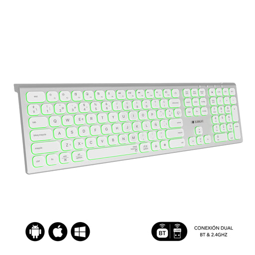 EAN 8436586742652 - SUBBLIM SUBKB-3MIE300 teclado Universal RF Wireless + Bluetooth QWERTY Español Plata, Blanco imagen 2