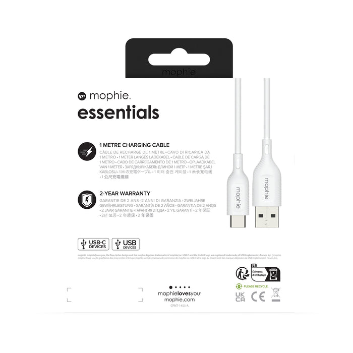 EAN 0840056199330 - mophie essentials charging cables | 1M cable USB USB 2.0 USB A USB C Blanco imagen 5