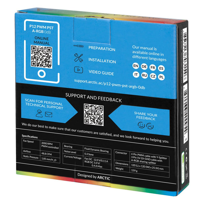 EAN 4895213703154 - ARCTIC P12 PWM PST A-RGB 0dB Carcasa del ordenador Ventilador 12 cm Negro, Blanco 1 pieza(s) imagen 6