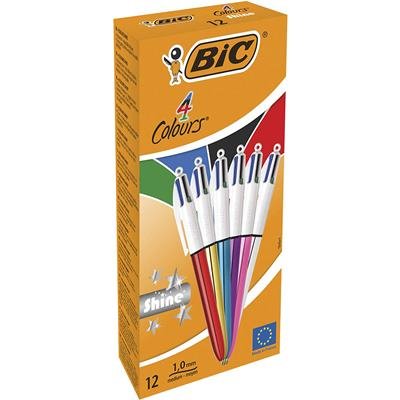 EAN 3086123537637 - BIC 4 Colours Shine Negro, Azul, Verde, Rojo Bolígrafo de punta retráctil con pulsador Medio 12 pieza(s) imagen 1