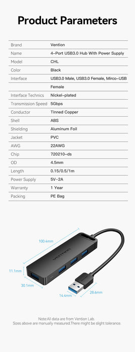 EAN 6922794746633 - Vention CHLBD hub de interfaz USB 3.2 Gen 1 (3.1 Gen 1) Type-A 5000 Mbit/s Negro imagen 17