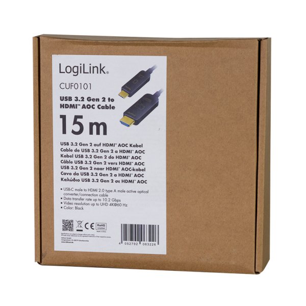 EAN 4052792063226 - LogiLink CUF0101 adaptador de cable de vídeo 15 m USB Tipo C HDMI tipo A (Estándar) Negro imagen 5