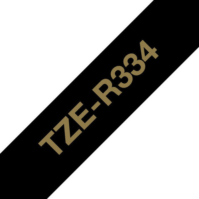 EAN 4977766802345 - Brother TZE-R334 cinta para impresora de etiquetas Oro sobre negro imagen 1