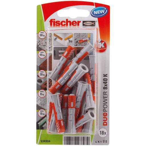 EAN 4048962237030 - Fischer 534994 tornillo de anclaje y taco 18 pieza(s) Juego de enchufes de pared y tornillos 40 mm imagen 1