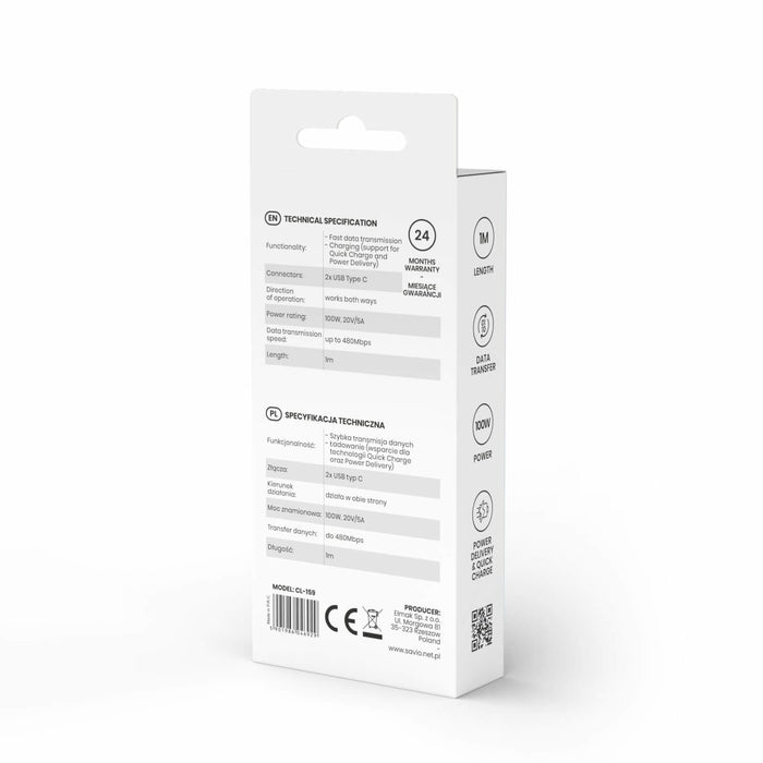 EAN 5901986046929 - Savio CL-159 cable USB USB 2.0 1 m USB C Negro imagen 3