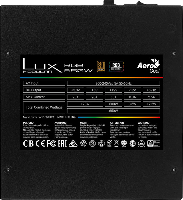 EAN 4718009156210 - Aerocool LUX RGB 650M unidad de fuente de alimentación 20+4 pin ATX imagen 8