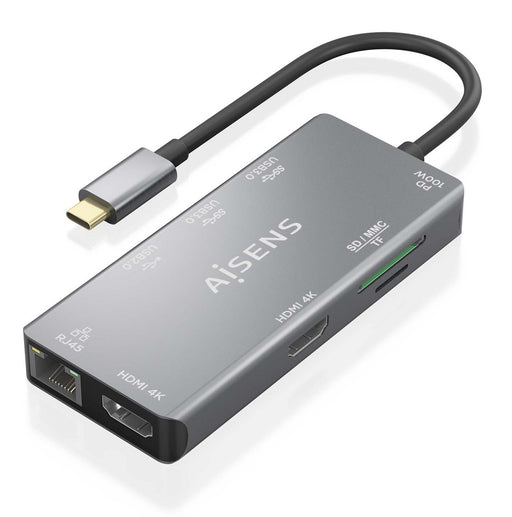 EAN 8435739901724 - AISENS ASUC-9P018-GR base para portátil y replicador de puertos Alámbrico USB 3.2 Gen 1 (3.1 Gen 1) Type- imagen 1