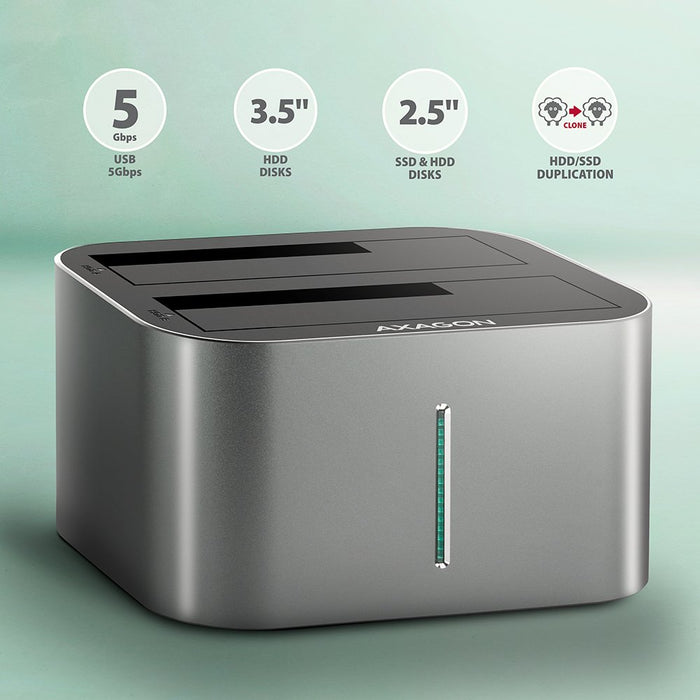 EAN 8595247907707 - Axagon AXG ADSA-DC - Docking- und Kopierstation 2x 2.5''/3.5'' SATA USB 3.0 - Digital/Daten USB 3.2 Gen 1 imagen 2