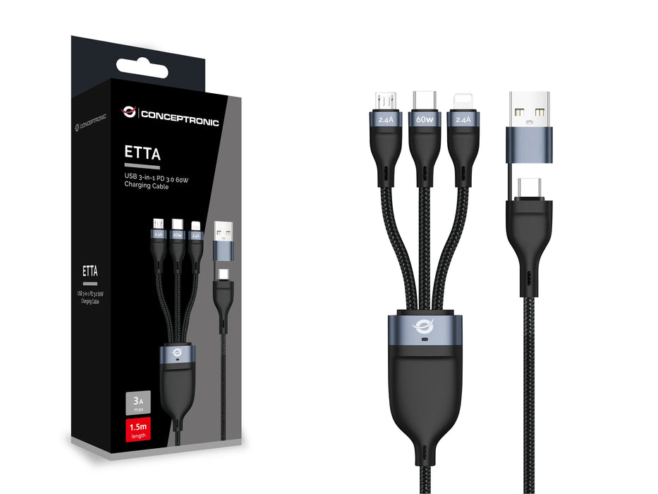EAN 4015867237960 - Conceptronic ETTA05B15 cable USB USB 2.0 1,5 m USB C USB C/Micro-USB B/Lightning Negro imagen 2