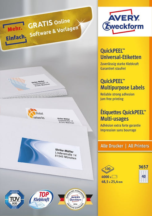 EAN 4004182036518 - Avery 3657 etiqueta autoadhesiva Rectángulo Permanente Blanco 4000 pieza(s) imagen 2