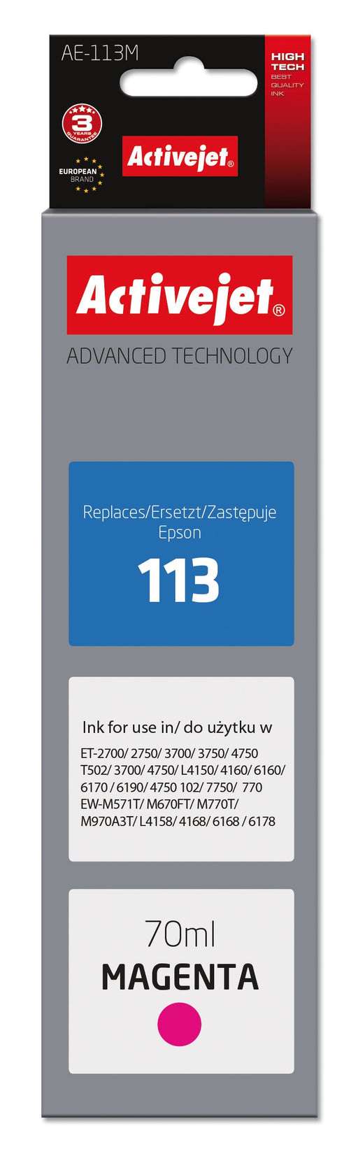EAN 5901443115670 - Activejet AE-113M cartucho de tinta 1 pieza(s) Compatible Rendimiento estándar Magenta imagen 1
