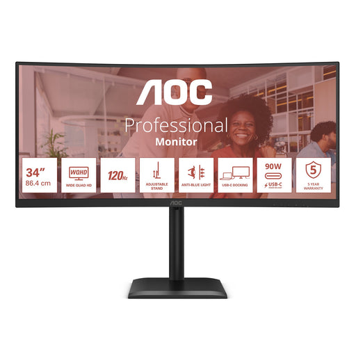 EAN 4038986112864 - AOC E4 CU34E4CV pantalla para PC 86,4 cm (34") 3440 x 1440 Pixeles UltraWide Quad HD LCD Negro imagen 2
