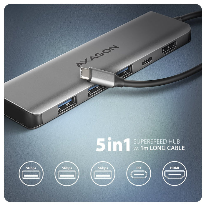 EAN 8595247907509 - Axagon HMC-5H USB-C 3.2 Gen 1 hub 3x USB-A 4K HDMI PD 100W - Silber Alámbrico USB 3.2 Gen 1 (3.1 Gen 1) T imagen 2