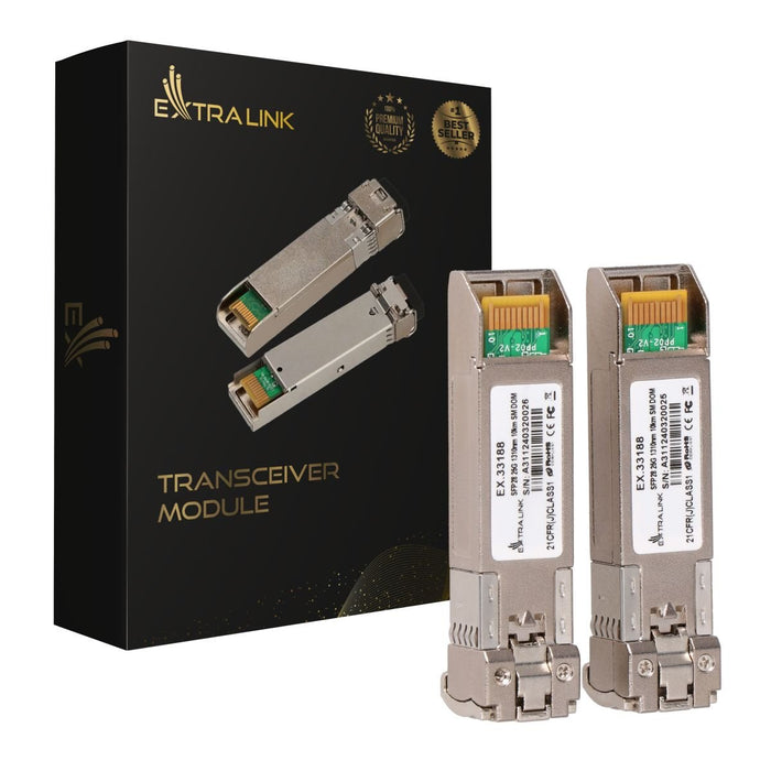EAN 5906168633188 - Extralink SFP28 25G 2-Pack | SFP28 Module | 25Gbps, LC/UPC Duplex, 1310nm, 10km, single mode, DOM red mod imagen 1