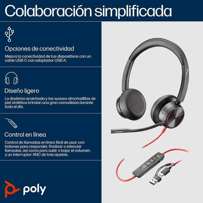EAN 0197029536648 - Poly Blackwire 8225 USB-C Headset Alámbrico Diadema Oficina/Centro de llamadas USB Tipo C Negro imagen 3