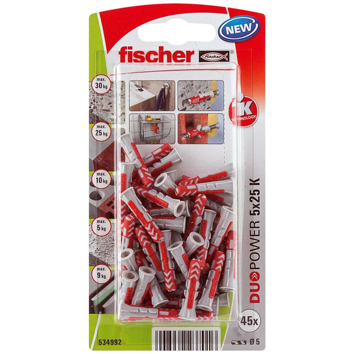 EAN 4048962237016 - Fischer 534992 tornillo de anclaje y taco 45 pieza(s) Juego de enchufes de pared y tornillos 25 mm imagen 1