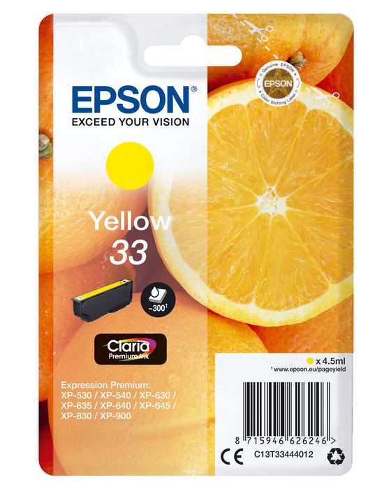 EAN 8715946626246 - Epson Oranges C13T33444012 cartucho de tinta 1 pieza(s) Original Rendimiento estándar Amarillo imagen 1