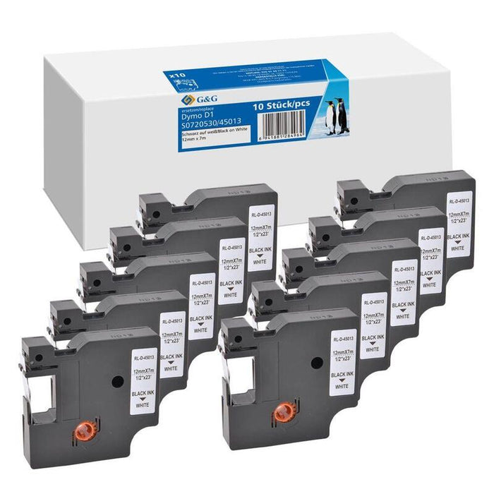 10x G&G Schriftband 12mm X 7m Sw Komp M. Dymo D1/ 45013/ S0720530