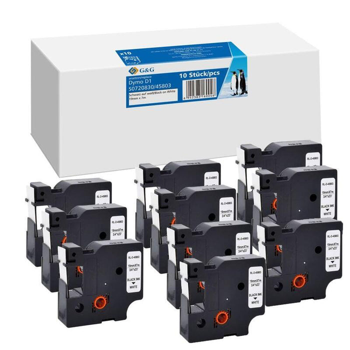 10x G&G Schriftband 19mm X 7m Sw Komp M. Dymo D1/ 45803/ S0720830