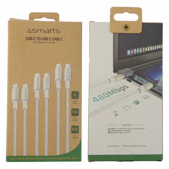 EAN 4252011906956 - 4smarts 540621 cable USB USB 2.0 USB C Plata, Blanco imagen 2