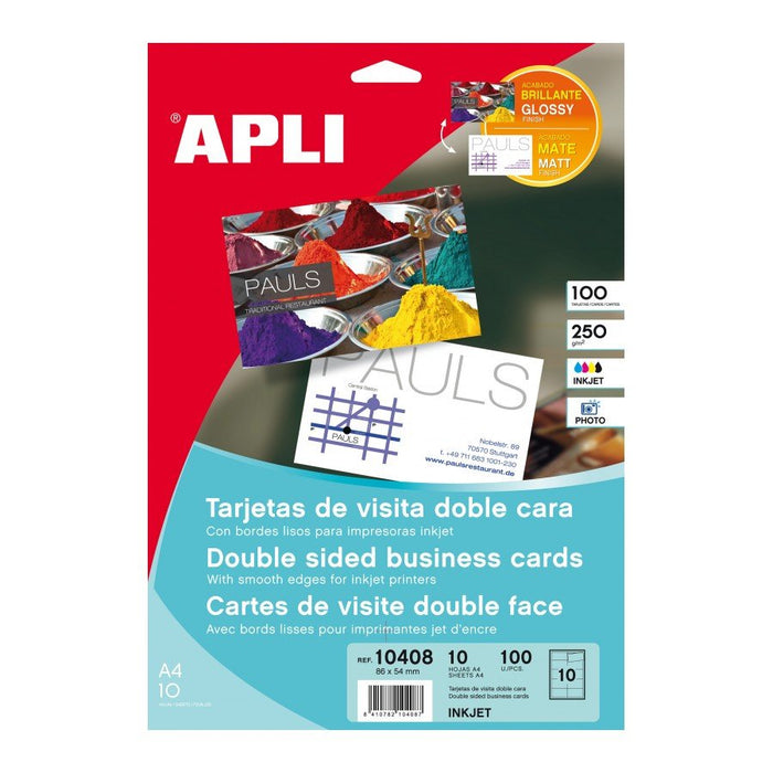 EAN 8410782104087 - APLI 10408 tarjeta de visita Inyección de tinta Blanco 10 pieza(s) imagen 1