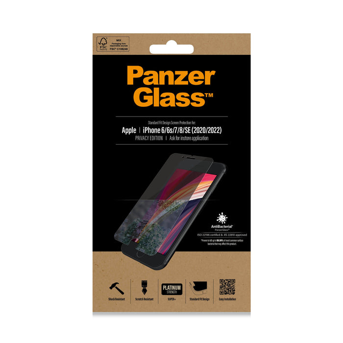 EAN 5711724126840 - PanzerGlass ® Privacy Screen Protector iPhone SE (2020/2022) | 8 | 7 | 6 | 6s | Standard Fit Protector de imagen 2