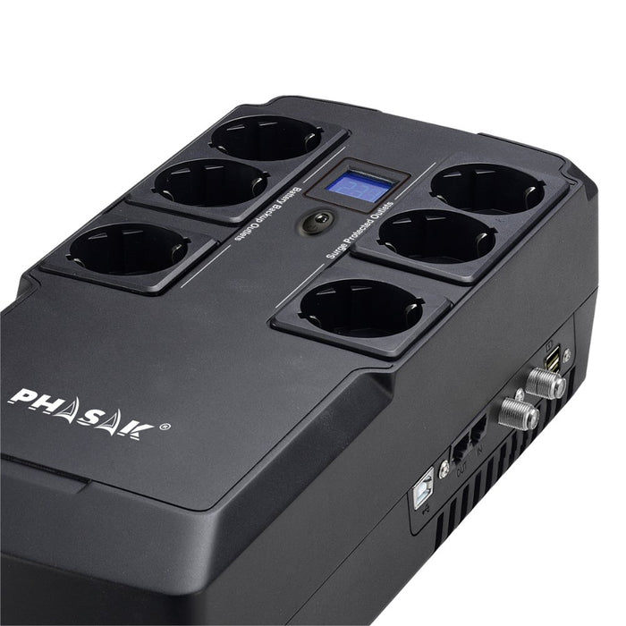 EAN 5605922044566 - Phasak Kryptos sistema de alimentación ininterrumpida (UPS) Línea interactiva 0,8 kVA 480 W 6 salidas AC imagen 2