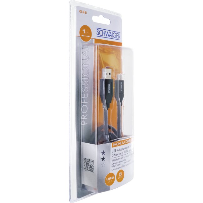 EAN 4004005010992 - Schwaiger CK 3141 cable USB USB 3.2 Gen 1 (3.1 Gen 1) 1 m USB A USB C Negro imagen 5
