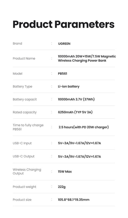 EAN 6941876222087 - Ugreen 25208 batería externa 10000 mAh Cargador inalámbrico Beige imagen 14
