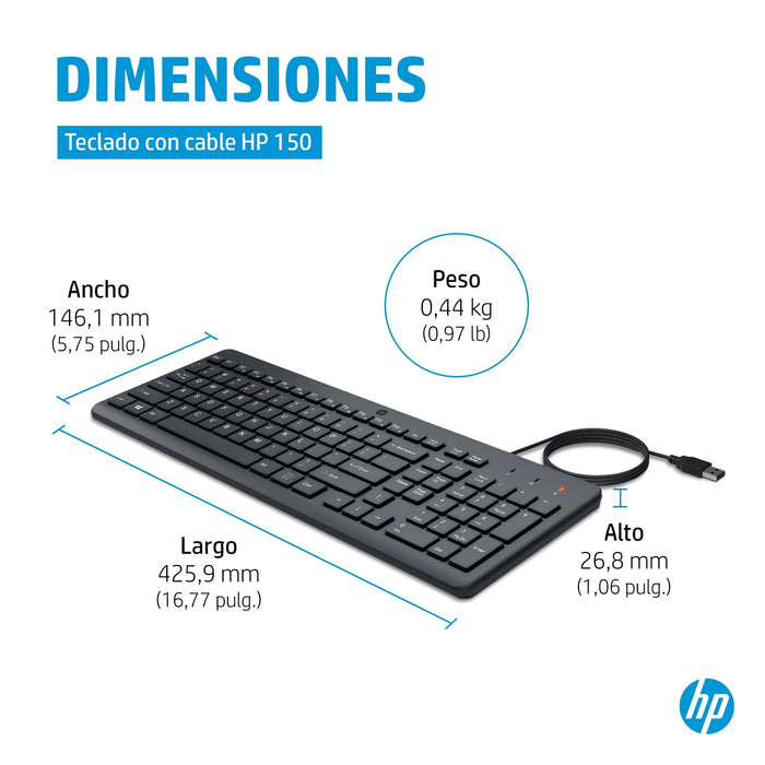 EAN 0196548244133 - HP 150 Wired Keyboard teclado Universal USB QWERTY Inglés Negro imagen 6
