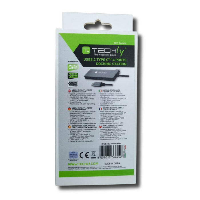 EAN 8059018366952 - Techly IUSB32C-HUB4HPD base para portátil y replicador de puertos Alámbrico USB 3.2 Gen 2 (3.1 Gen 2) Typ imagen 2