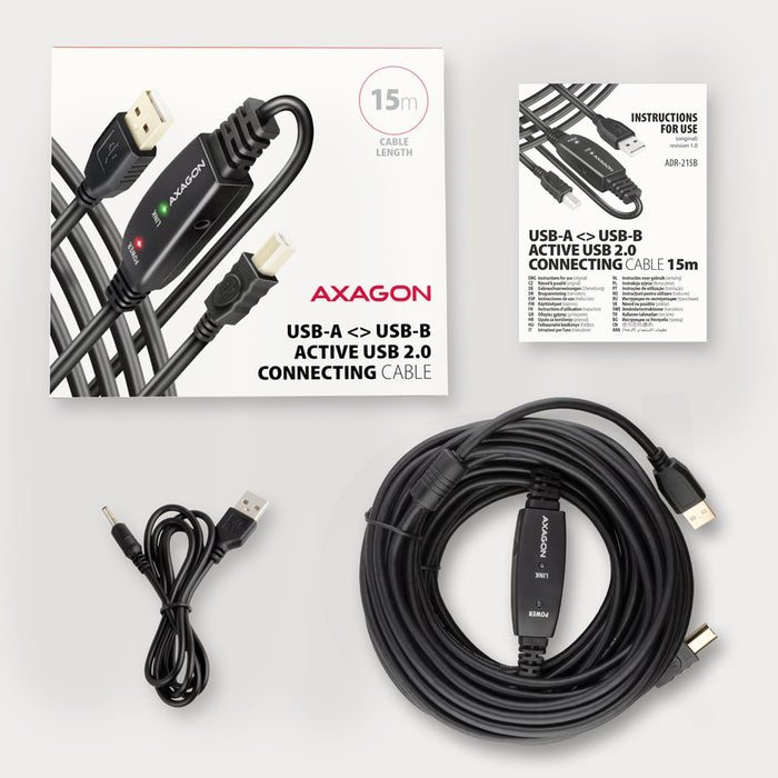 EAN 8595247907219 - Axagon ADR-215B USB 2.0 A-M -> B-M active connecting/repeater cable 15m - Kabel - Digital/Daten cable USB imagen 8