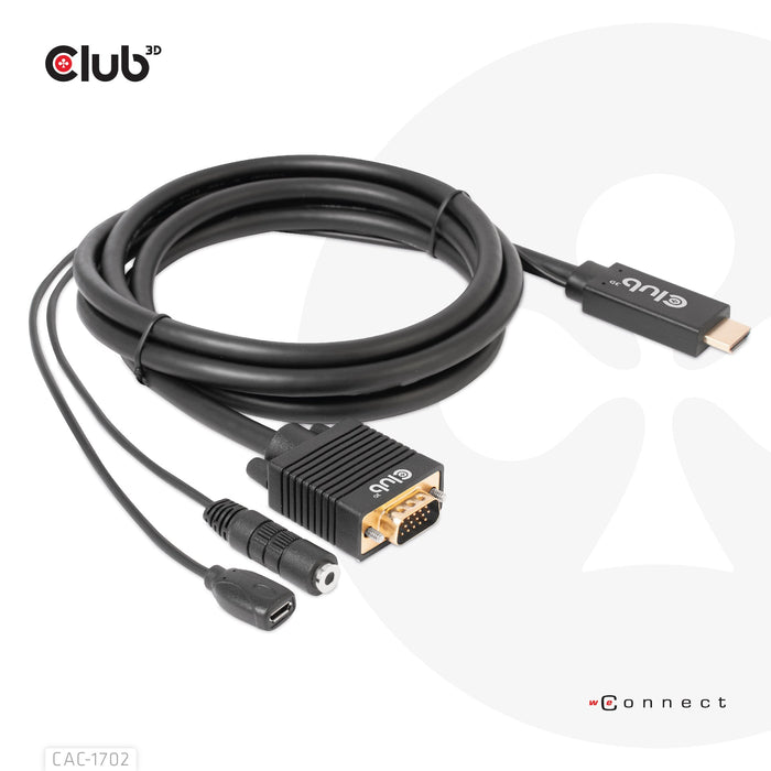EAN 8719214472221 - CLUB3D CAC-1712 adaptador de cable de vídeo 2 m VGA (D-Sub) + 3,5mm HDMI + Micro-USB Negro imagen 2