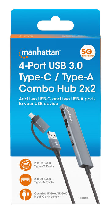 EAN 766623181075 - Manhattan 181075 hub de interfaz USB 3.2 Gen 1 (3.1 Gen 1) Type-A + Type-C 5000 Mbit/s Gris imagen 9