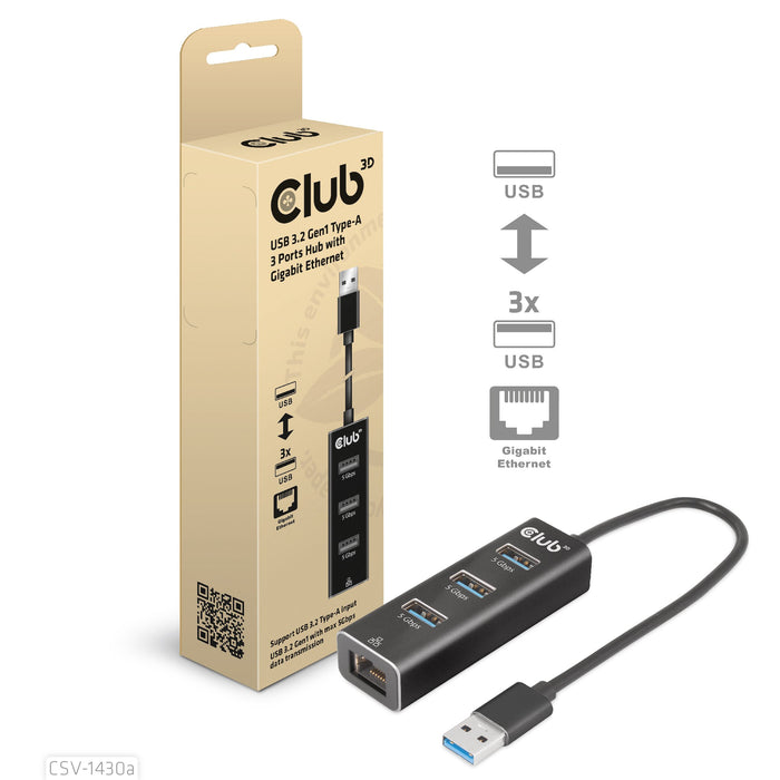 EAN 8719214472801 - CLUB3D CSV-1430a Alámbrico USB 3.2 Gen 1 (3.1 Gen 1) Type-A Negro imagen 1